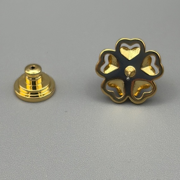 Tory Burch Gold Tone and Blue Pearl Floral Earrings with Heart Cut-outs - Picture 4 of 4